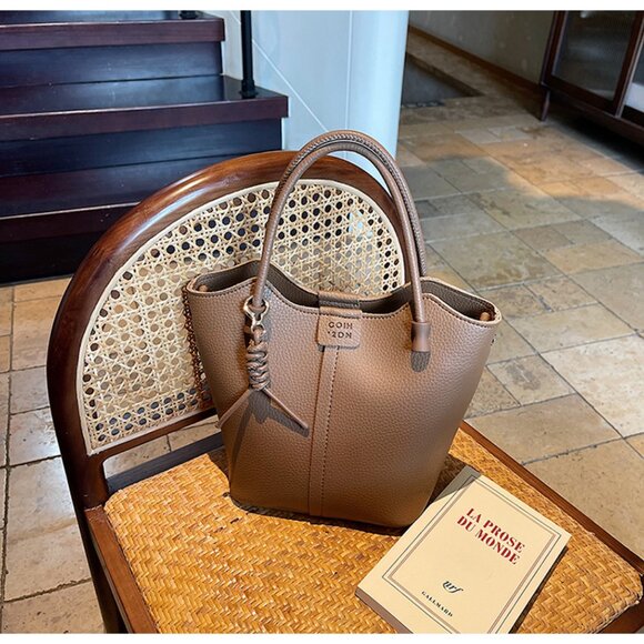 Brand New Women Faux Leather Bucket Shoulder Messager Handbag /Brown - Picture 4 of 5